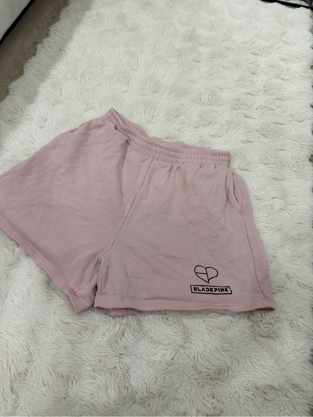 H&M Light Pink Blackpink Lounge Shorts with Logo